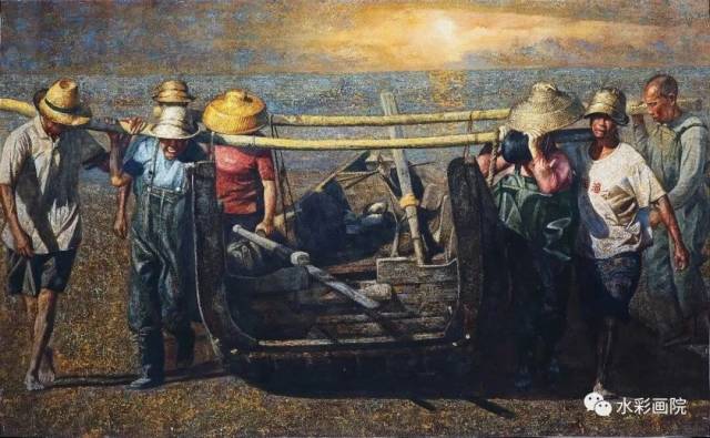 水彩《渔歌》80×120cm  20172017年入选第三届全国青年水彩画作品展（中国美术家协会）