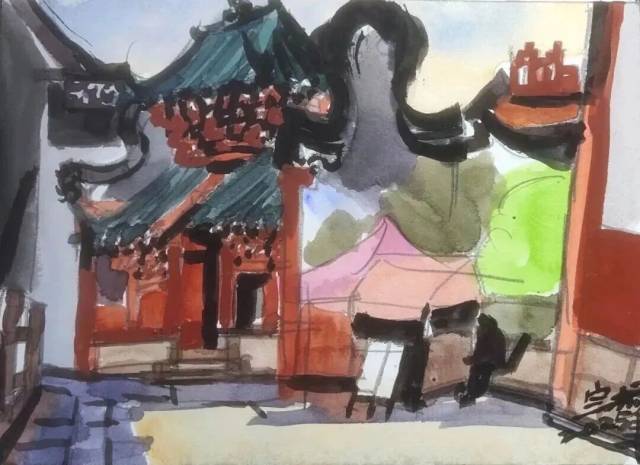 水彩画 《茶山明清古民居 •百岁坊》19.5x27cm 2025.1