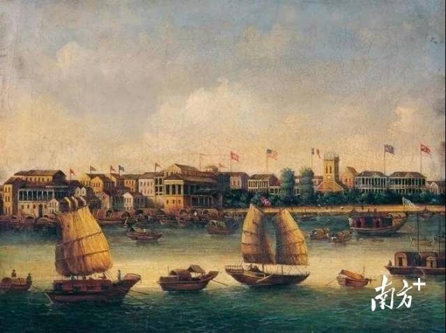 西方油画中的广州十三行。图源广州文化之窗