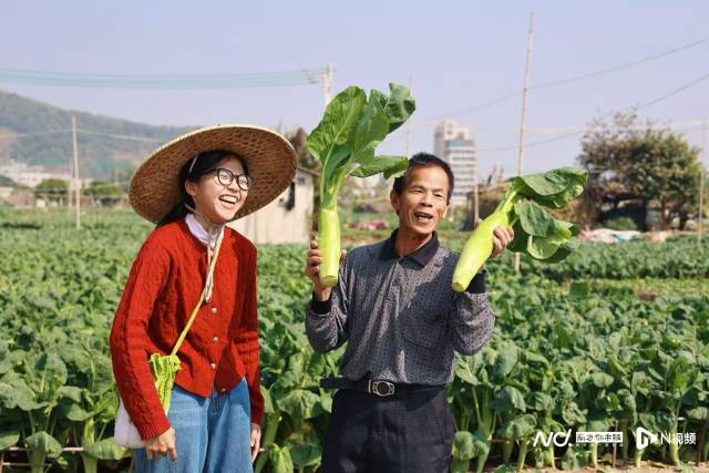 “青菜妹”与农户在直播间推荐永新大芥兰。