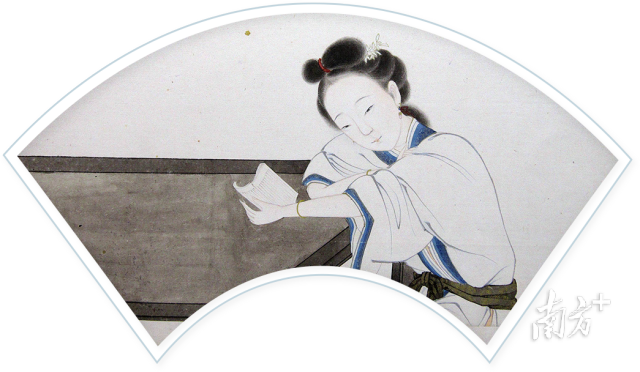 (清)葛本植 仕女斗方册之三(局部) 纸本设色 33×50cm (清)葛本植 仕女斗方册之三(局部) 纸本设色 33×50cm