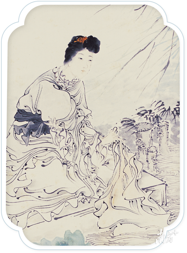 (清)任颐 湔裙仕女图轴(局部) 纸本设色 145×35cm (清)任颐 湔裙仕女图轴(局部) 纸本设色 145×35cm
