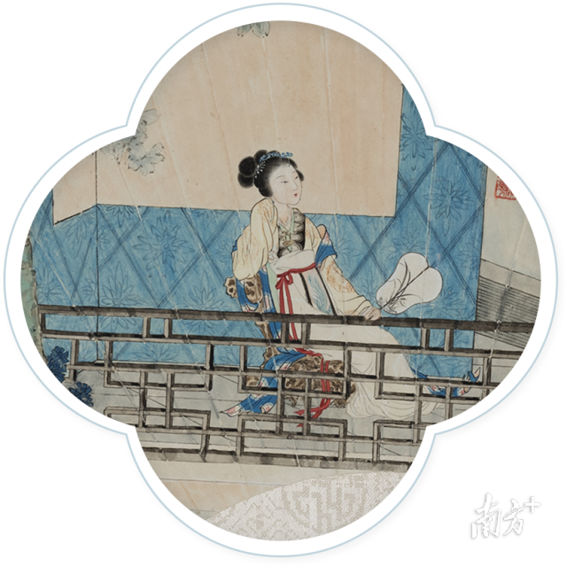 (民国)穆缤华 鹦鹉传语图扇面(局部) 纸本设色 18.5×51.5cm (民国)穆缤华 鹦鹉传语图扇面(局部) 纸本设色 18.5×51.5cm