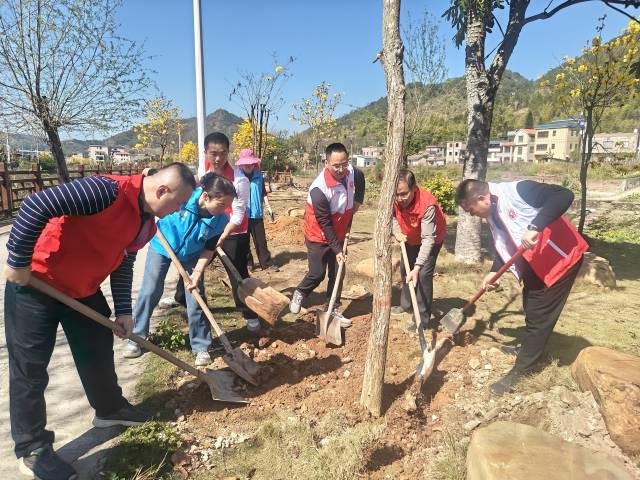 干群同心植新绿。  