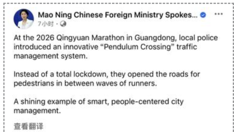 外交部发言人毛宁转发点赞！清远马拉松“钟摆式过马路”出圈