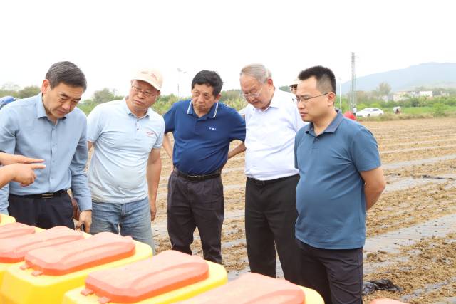 中国工程院院士罗锡文（右二）、华南农业大学节水抗旱稻绿色产业研究院院长罗利军（右三）。