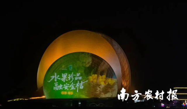 “水果珍品融安金桔”大型公益广告亮相珠海地标建筑日月贝。