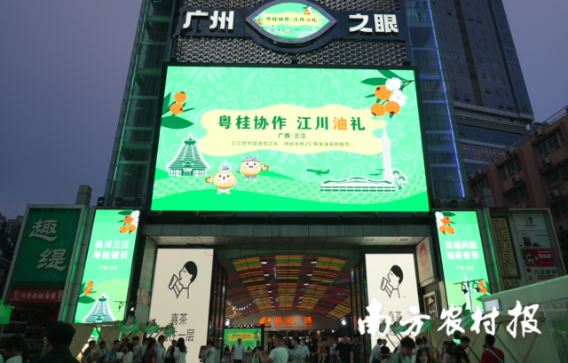 广西三江油茶品牌点亮广州北京路商圈地标建筑——广州之眼。