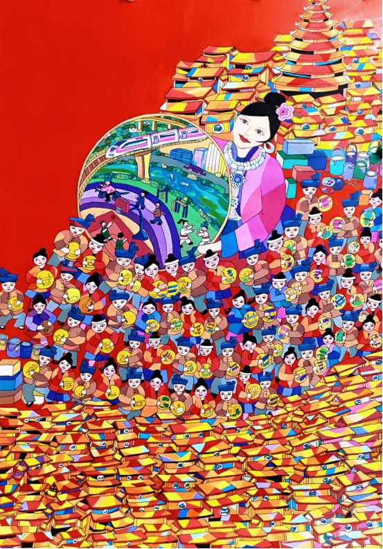 三江农民画，《传与承之簸箕画》作者 吴怡悦