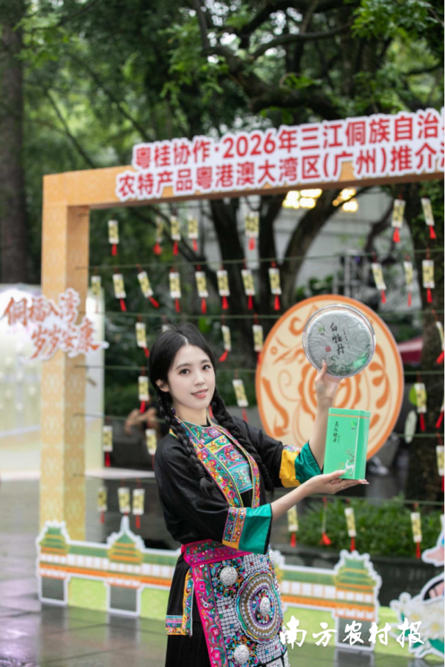 “粤桂携手·侗味入湾”2026年三江侗族自治县农特产品粤港澳大湾区推介活动在广州越秀公园启动。