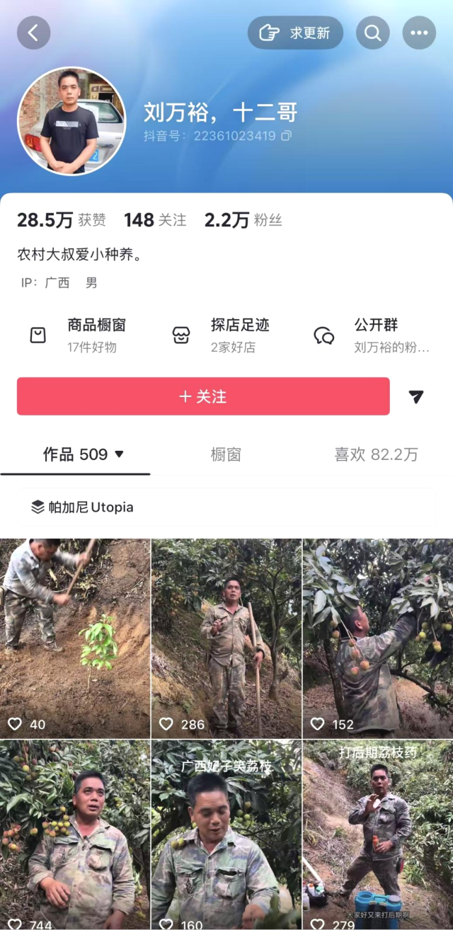 刘万裕的抖音视频账号发布许多有关荔枝的视频