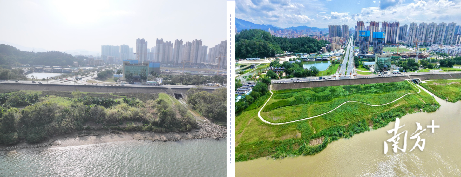 沿江路岸线整治前后对比。 资料图片 沿江路岸线整治前后对比。 资料图片