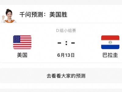 首日“封神”后，千问继续预测世界杯：美国2-1巴拉圭、加拿大2-1波黑