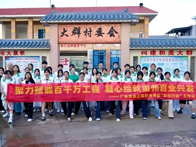 全体队员在大群村委会门前举实践横幅合影。 全体队员在大群村委会门前举实践横幅合影。