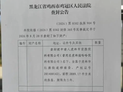 原娃哈哈虎林工厂一处房产被查封三年｜公司舆情哨