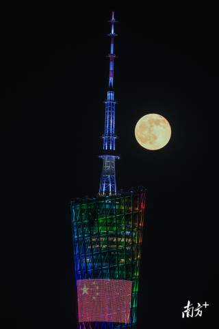 罕见“十七圆”！圆月穿塔映珠江